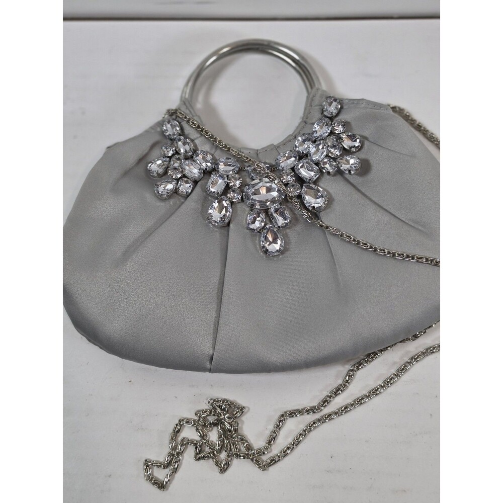 Lulu Townsend Clutch Evening Bag Womens Silver Evening Purse Rhinestone Chain‎